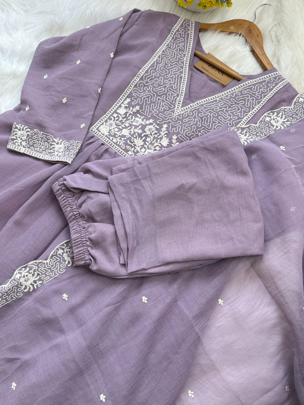 ✨ Crush Silk Embroidered Anarkali Kurti Set ✨