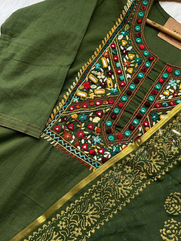 Pure Cotton Hand-Detailed Mirror Work Kurti Set