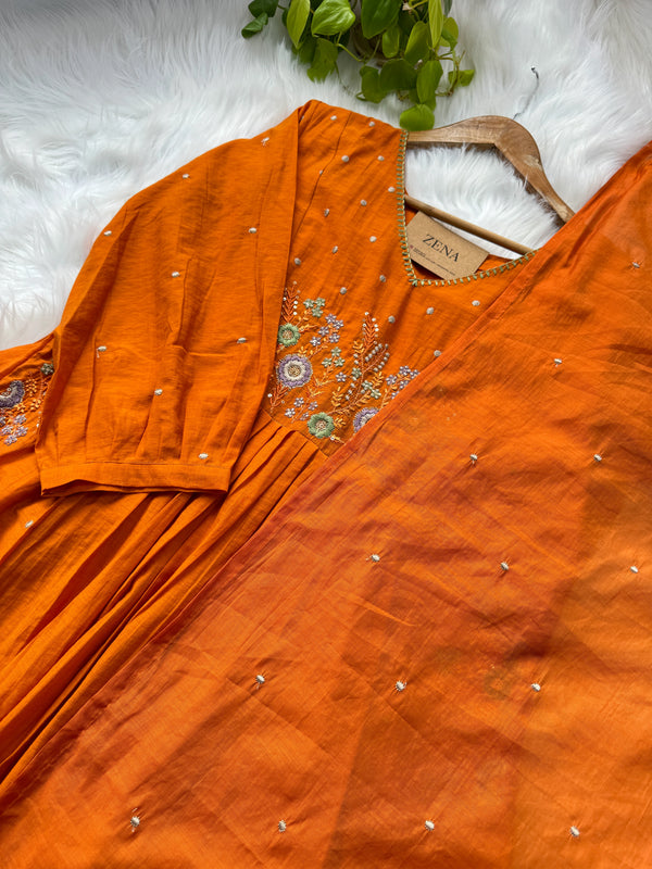 Mul Chanderi Embroidered Anarkali Suit – Elegant Ready-to-Wear Ethnic Set