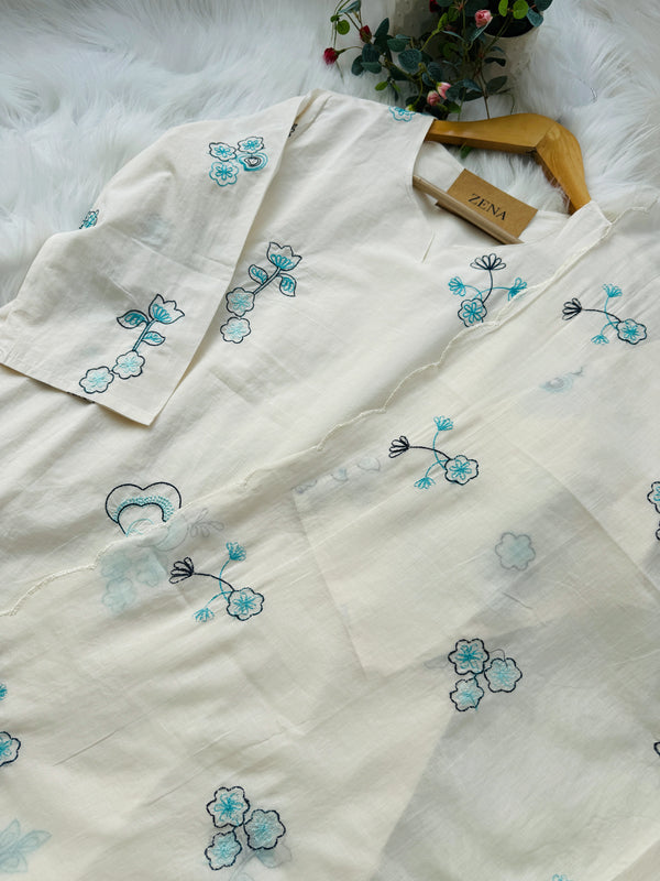 Pure Mul Cotton Embroidered Kurti Set – Elegant & Comfortable