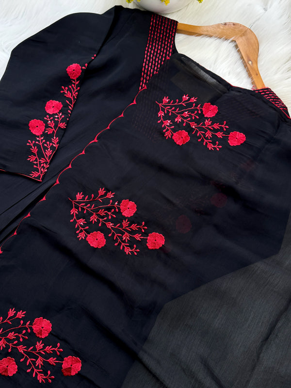 Glass Chanderi Embroidered Anarkali Set