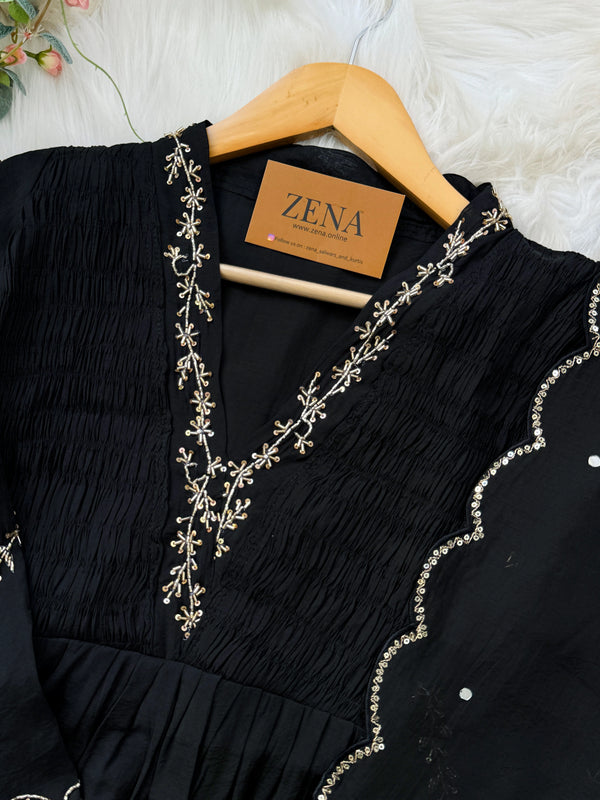 Mul Chanderi Hand Detailed Anarkali Set – Elegant Festive Wear