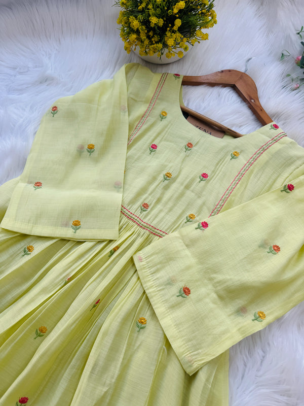 ✨ Glass Chanderi Anarkali Kurti Set – Top, Bottom & Dupatta ✨