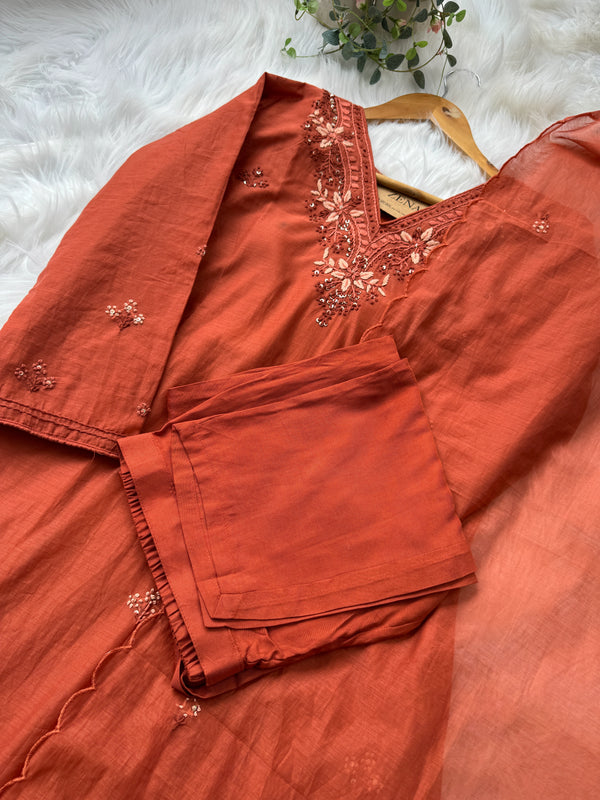 Pure Mul Chanderi Handwork Kurti Set – Timeless Grace with Handcrafted Detailing