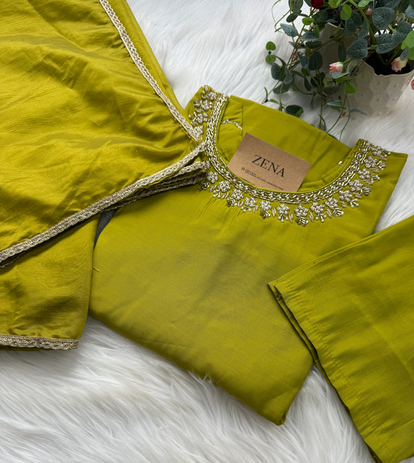 Roman Silk Hand Work A-Line Kurti Set – Elegant Partywear