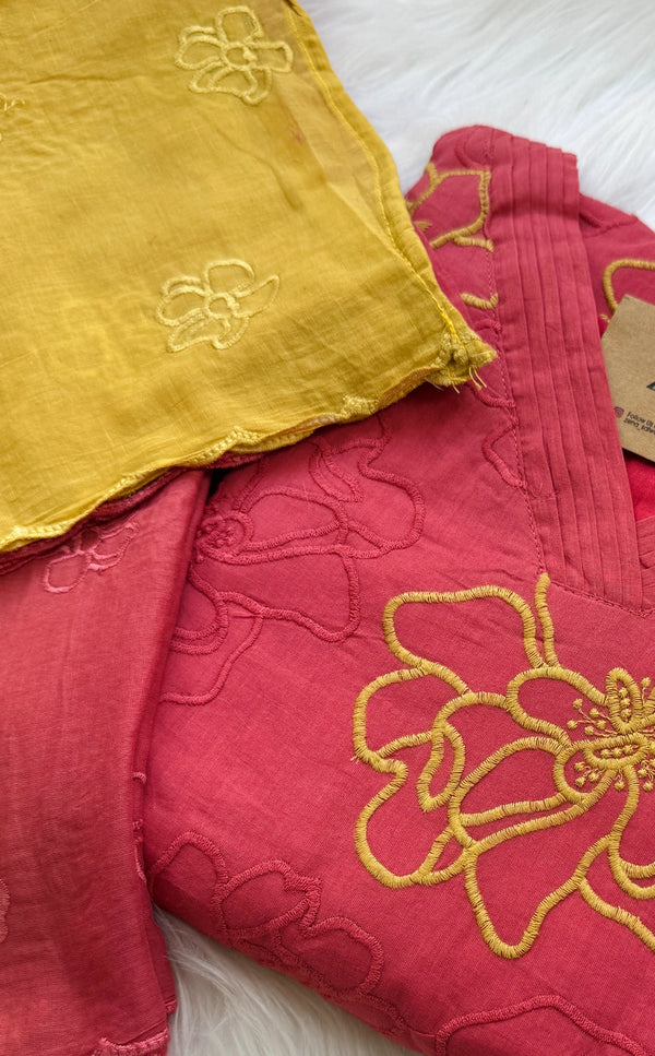 Pure Mul Cotton Embroidered Kurti Set