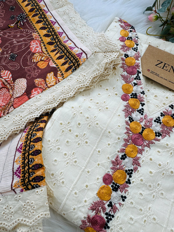 Cotton Hacoba Embroidered Kurti Set – Stylish & Comfortable