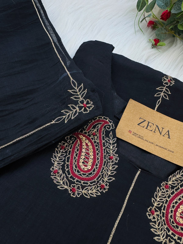 ✨ Premium Mul Chanderi Handwork Kurti Set – Top, Bottom & Dupatta ✨