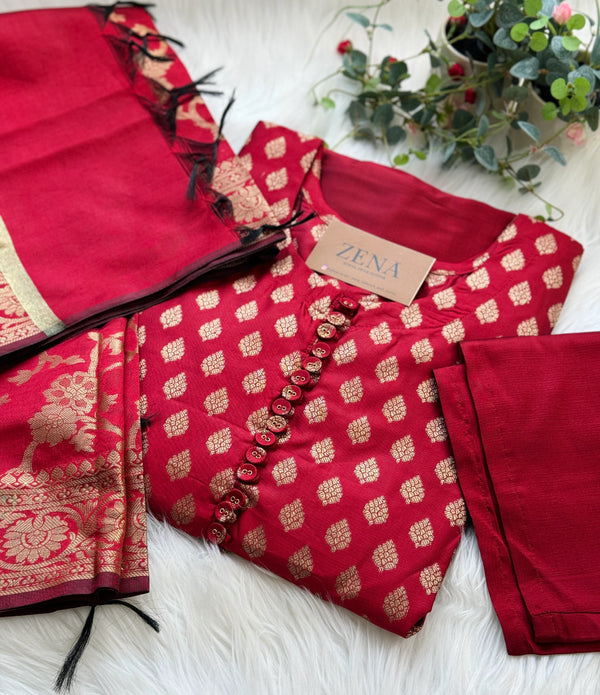Semi Silk Banarasi Work Kurti Set – Elegant Festive Wear