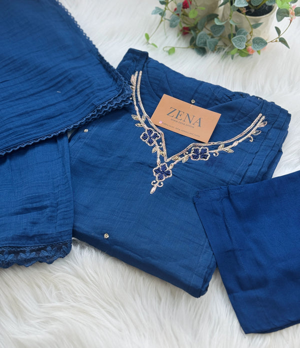 Pure Mul Chanderi Handwork A-Line Anarkali Kurti Set – Premium Festive Wear