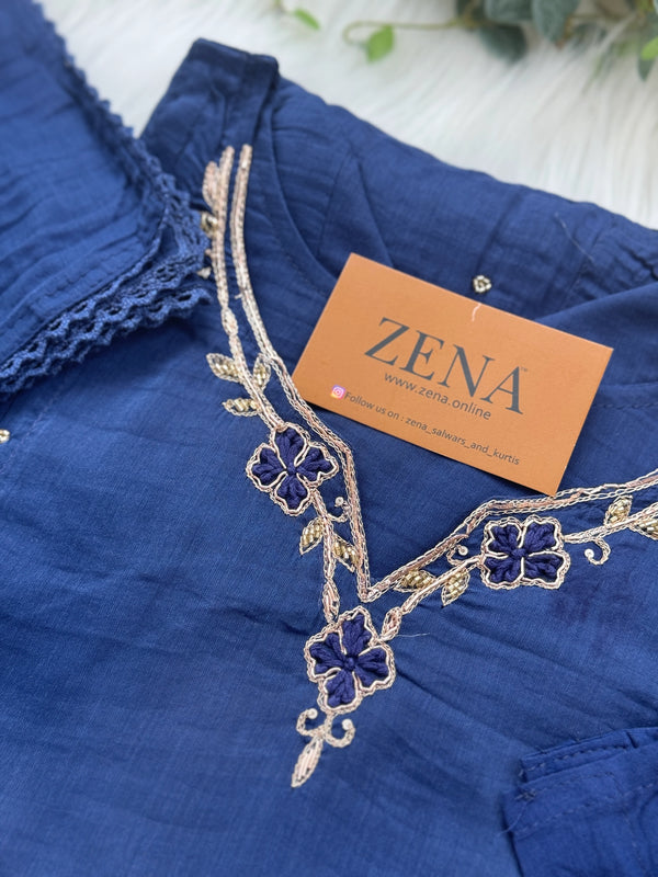 Pure Mul Chanderi Handwork A-Line Anarkali Kurti Set – Premium Festive Wear