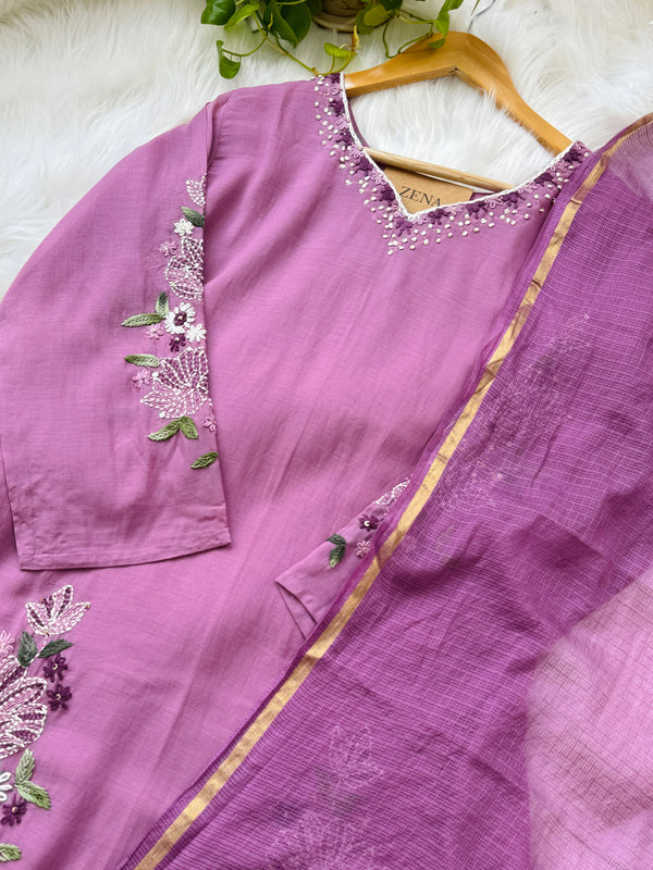 Premium Mul Chanderi Hand Detailed A-Line Kurti Set – Effortless Grace for Every Occasion