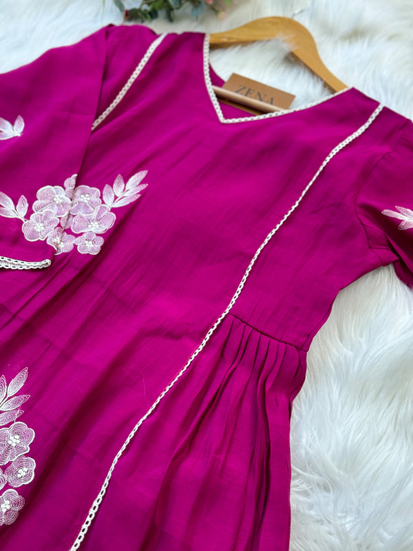 Mul Chanderi Embroidered Anarkali Kurti Set – Timeless Elegance, Effortless Style