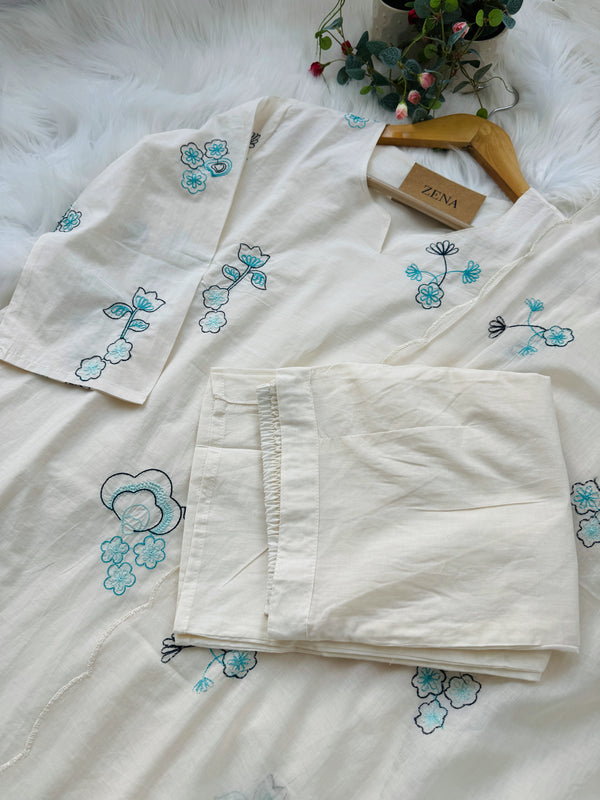 Pure Mul Cotton Embroidered Kurti Set – Elegant & Comfortable