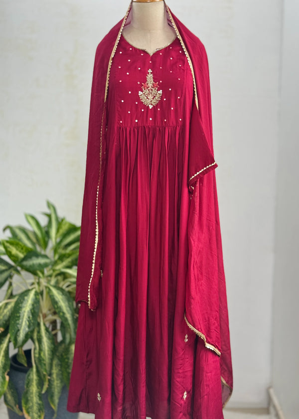 Pure Mul Chanderi Hand Work Anarkali Kurti Set – Classic Elegance, Effortlessly