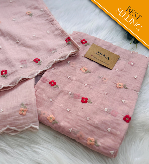 Signature Unstitched Suit 💛 Premium Mul Chanderi Embroidered Unstitched Suit – Redefining Ethnic Elegance