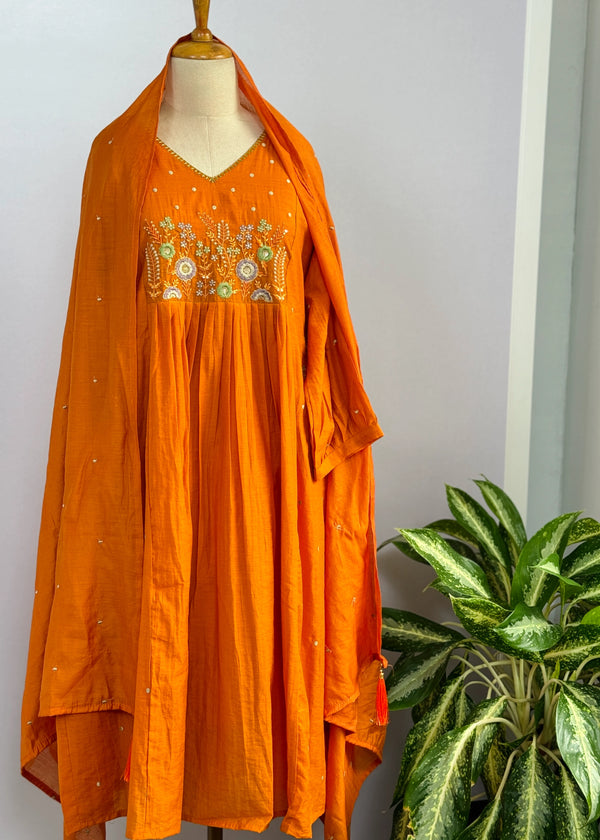 Mul Chanderi Embroidered Anarkali Suit – Elegant Ready-to-Wear Ethnic Set