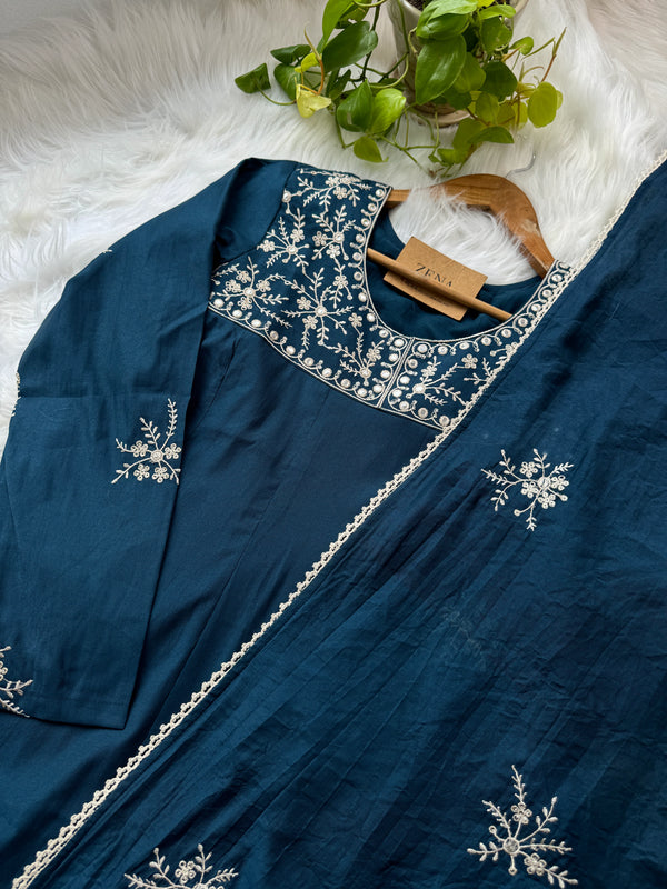 Ready-to-Wear A-Line Embroidered Kurti Set in Chanderi Silk – Subtle Elegance for Every Occasion