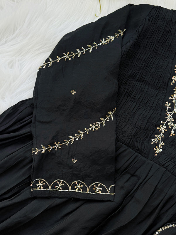 Mul Chanderi Hand Detailed Anarkali Set – Elegant Festive Wear