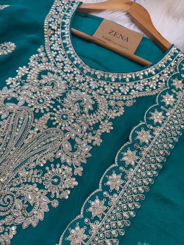 ✨ Pure Chinnon Semi-Stitched Party Wear Suit ✨