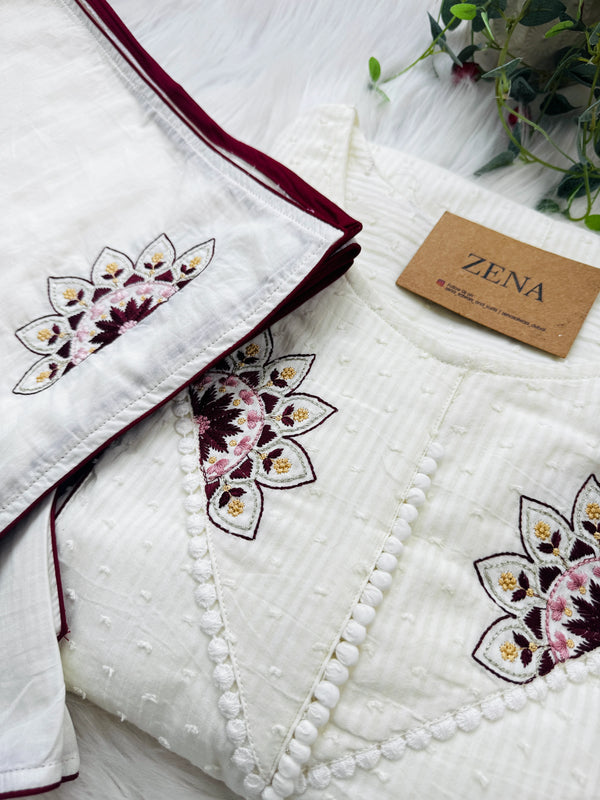 🌿 Pure Mul Cotton Striped Kurti Set with Embroidery 🌿