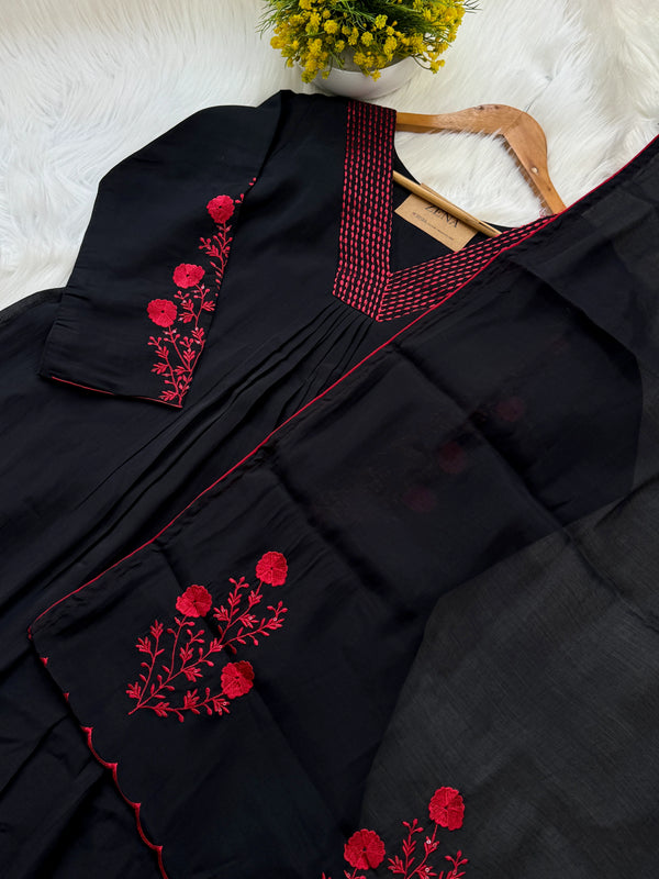 Glass Chanderi Embroidered Anarkali Set