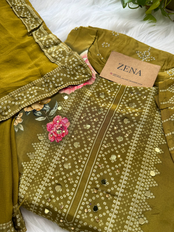 Pure Chinon Partywear Sharara Suit with Sharara Pants – Celebrate in Flowing Elegance