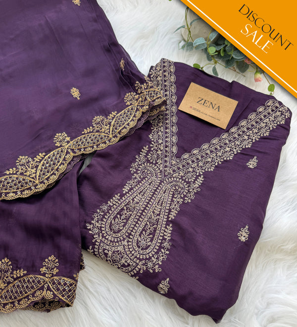 Russian Silk Unstitched Partywear Suit with Organza Dupatta – Elegant Ethnic Wear