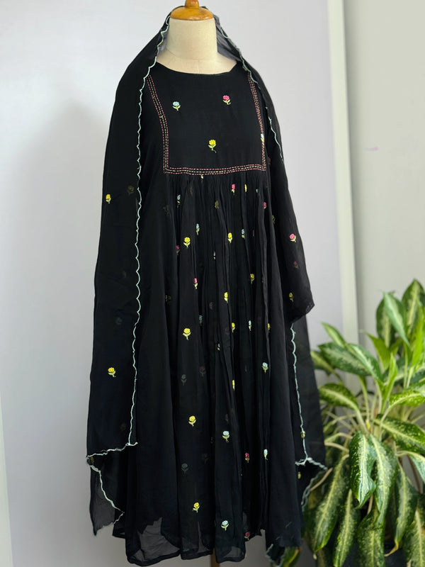 ✨ Glass Chanderi Anarkali Kurti Set – Top, Bottom & Dupatta ✨