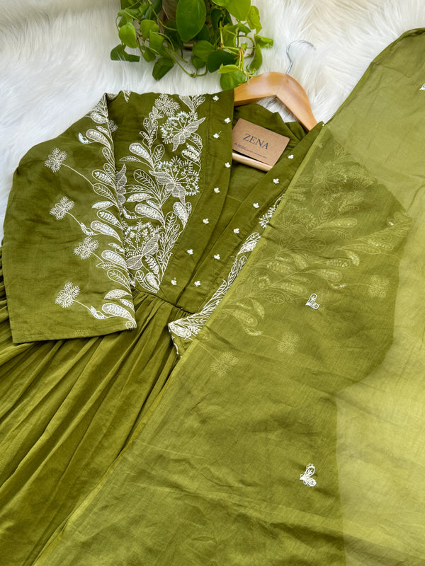 Pure Cotton Embroidered Anarkali Set – Elegant Ready-to-Wear Outfit