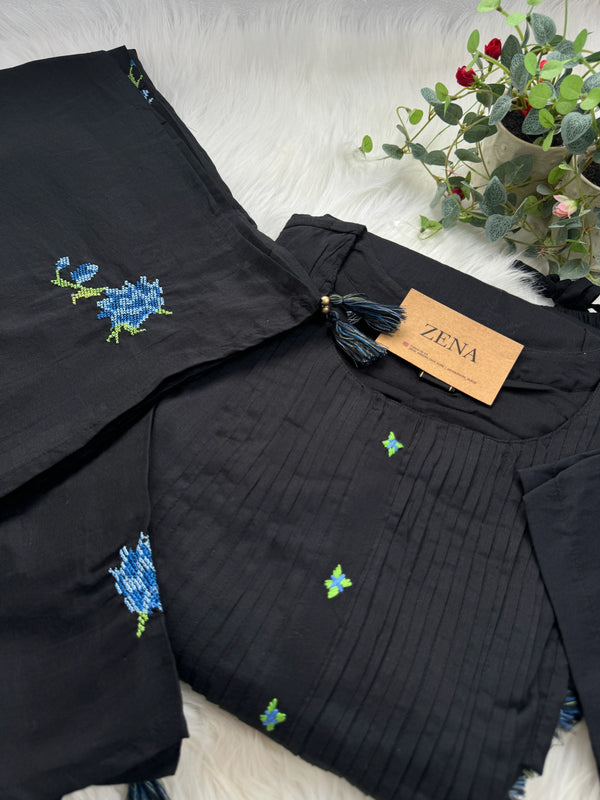 Pure Mul Cotton Embroidered Anarkali Set