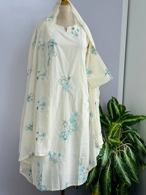 Pure Mul Cotton Embroidered Kurti Set – Elegant & Comfortable