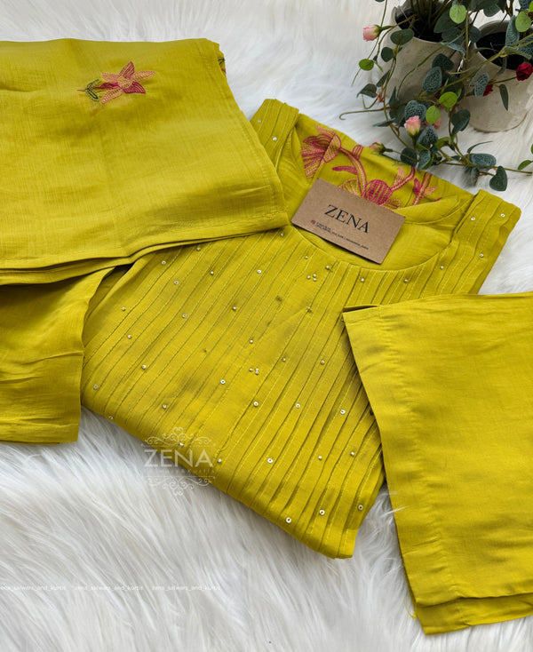 Mul Chanderi Embroidered Anarkali Kurti Set – Timeless Elegance in Every Fold