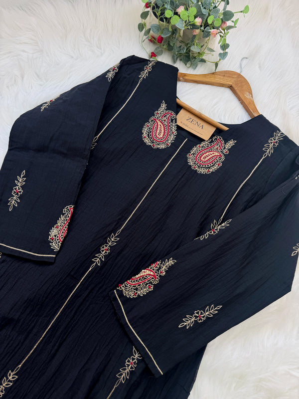 ✨ Premium Mul Chanderi Handwork Kurti Set – Top, Bottom & Dupatta ✨