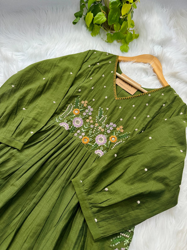 Mul Chanderi Embroidered Anarkali Suit – Elegant Ready-to-Wear Ethnic Set