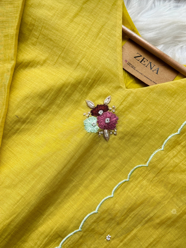 ✨ Premium Mul Chanderi Hand-Detailed Kurti Set ✨