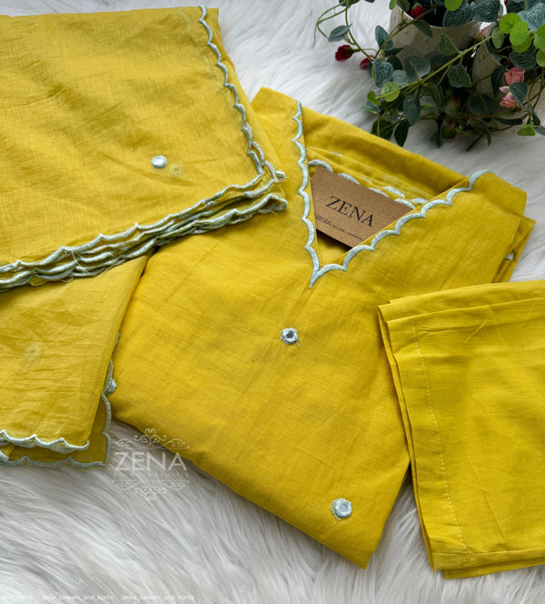 Premium Mul Chanderi Mirror Work A-Line Kurti Set – Shine with Subtle Elegance