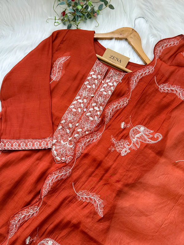 Mul Chanderi Embroidered Kurti Set – Elegant Ethnic Look