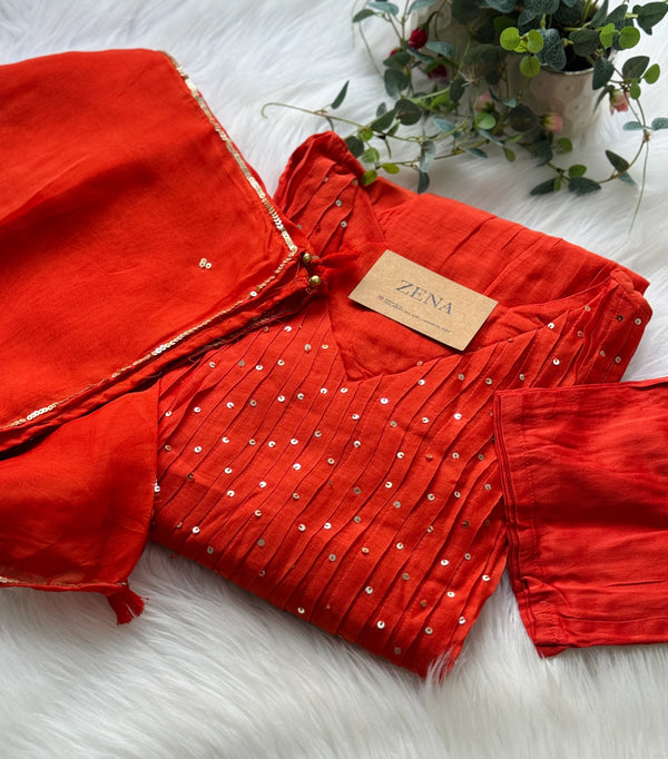 Premium Mul Chanderi Hand Detailed Anarkali Set