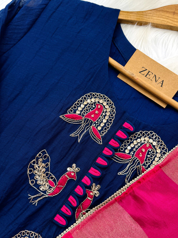 ✨ Premium Mul Chanderi Hand-Detailed Kurti Set ✨