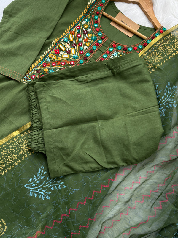 Pure Cotton Hand-Detailed Mirror Work Kurti Set