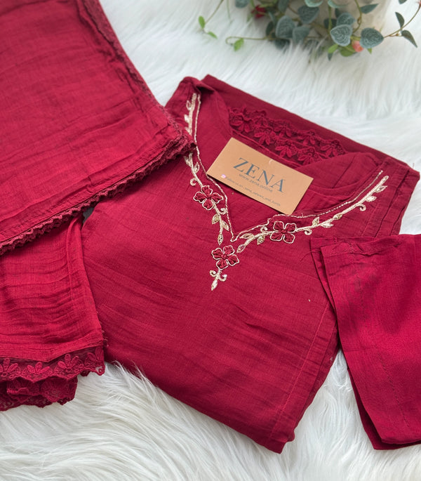 Pure Mul Chanderi Handwork A-Line Anarkali Kurti Set – Premium Festive Wear