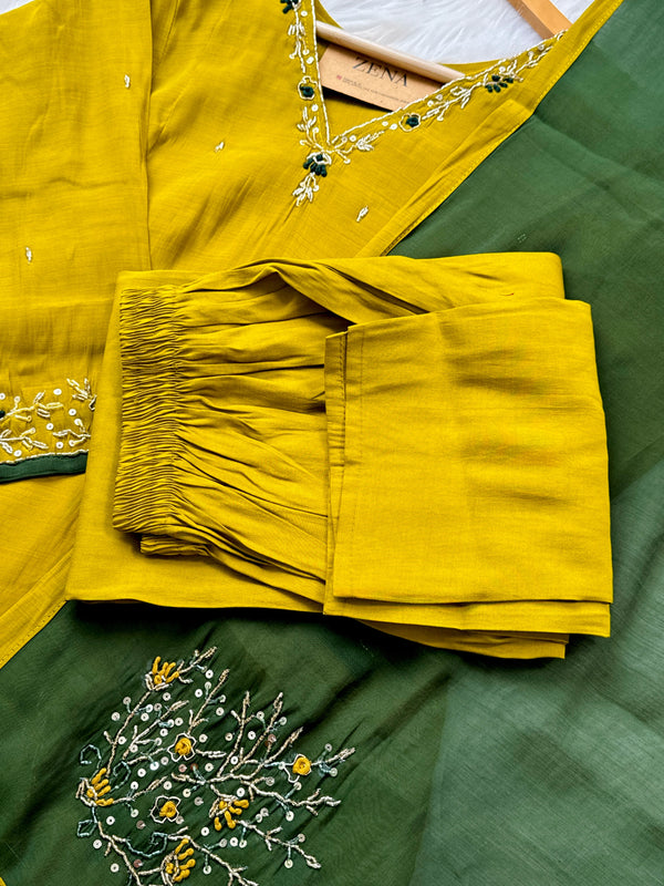 Mul Chanderi Hand Detailed A-Line Kurti Set – Subtle Elegance, Effortless Comfort