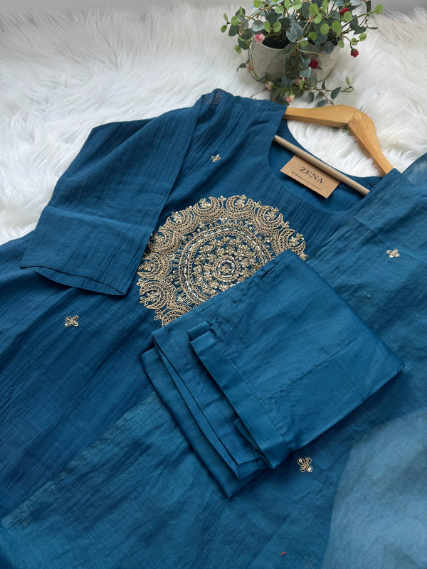 Premium Mul Chanderi Handwork Suit – Luxury Ready-to-Wear Ethnic Set