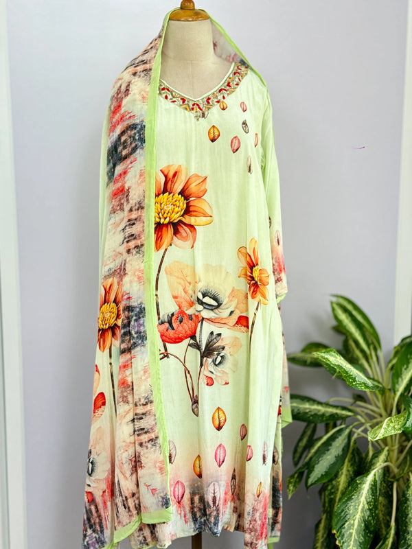 Muslin Ready-to-Wear Digital Printed Kurti Set – Stylish & Comfortable