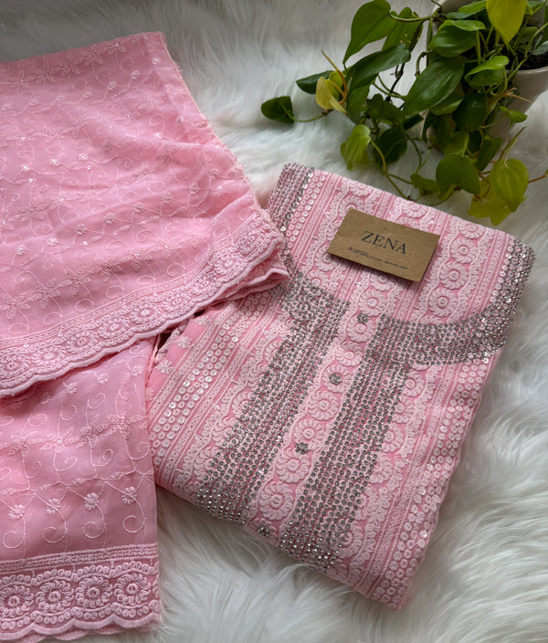 Georgette Unstitched Chikankari Suit – Classic Elegance, Your Style