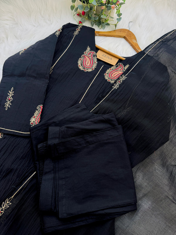 ✨ Premium Mul Chanderi Handwork Kurti Set – Top, Bottom & Dupatta ✨