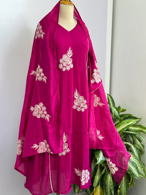 Mul Chanderi Embroidered Anarkali Kurti Set – Timeless Elegance, Effortless Style