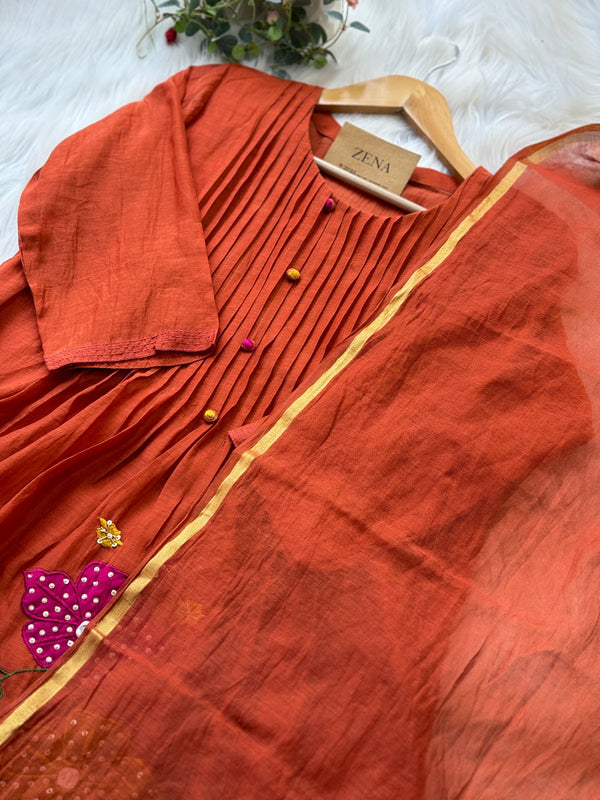 Premium Mul Chanderi Hand Work Anarkali Set – Timeless Festive Elegance