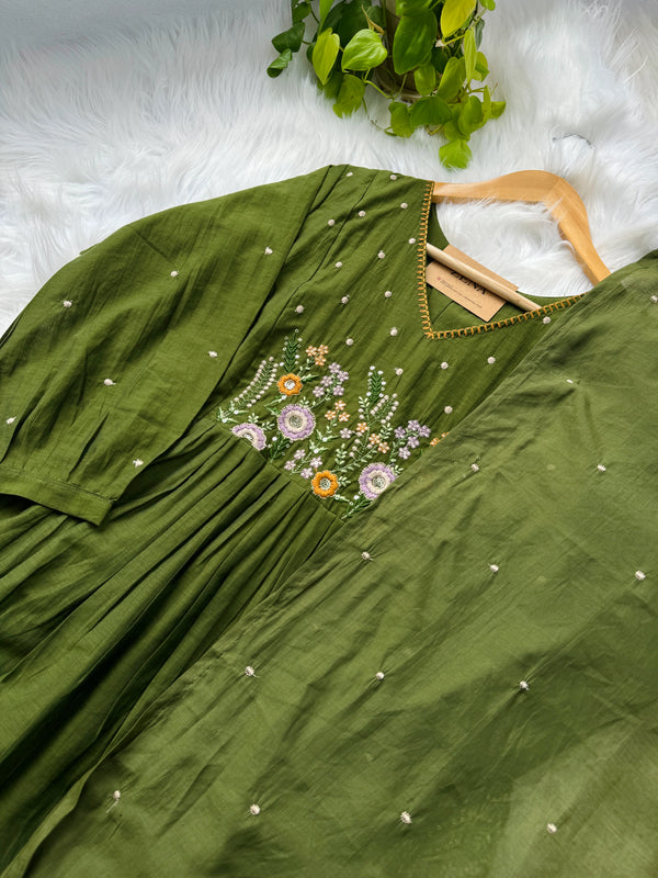 Mul Chanderi Embroidered Anarkali Suit – Elegant Ready-to-Wear Ethnic Set